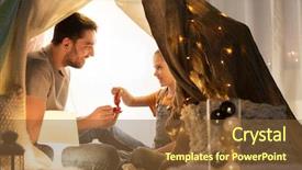  Presentation with tea party - Amazing PPT theme having teepee - family hygge and people concept backdrop and a tawny brown colored foreground