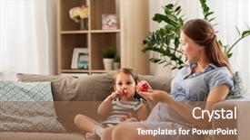  Presentation with pregnant mother - Slide set having little daughter playing tea party background and a coral colored foreground