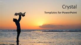  Presentation with sunset beach - Slide deck with little daughter silhouettes on beach background and a lemonade colored foreground