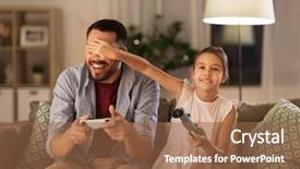  Presentation with entertainment - PPT layouts featuring little daughter with game background and a tawny brown colored foreground