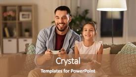  Presentation with entertainment - PPT theme featuring little daughter with game background and a coral colored foreground