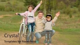  Presentation with bike - PPT layouts featuring little daughters walking with bike background and a coral colored foreground