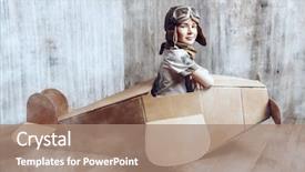  Presentation with airplane - Beautiful PPT theme featuring little dreamer boy playing backdrop and a coral colored foreground