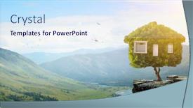  Presentation with green house - Beautiful PPT theme featuring little-eco-house backdrop and a sky blue colored foreground