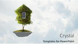  Presentation with green house - Colorful presentation theme enhanced with little-eco-house backdrop and a sky blue colored foreground