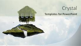  Presentation with green house - PPT theme featuring little-eco-house background and a mint green colored foreground