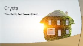  Presentation with eco - Beautiful PPT layouts featuring little-eco-house backdrop and a sky blue colored foreground