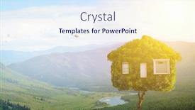  Presentation with green house - Presentation theme featuring little-eco-house background and a sky blue colored foreground