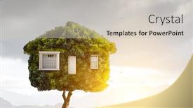  Presentation with green-house - PPT theme consisting of little-eco-house background and a  colored foreground