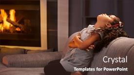  Presentation with kneeling - Presentation theme with little ethnic girl sulking on sofa kneeling arms crossed background and a tawny brown colored foreground