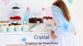  Presentation with childrens birthday party - Presentation featuring little fairy girl with wings background and a sky blue colored foreground
