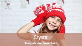  Presentation with white brick - Colorful slide deck enhanced with little fashion girl in fashion christmas clothes posing over white brick background full length backdrop and a coral colored foreground