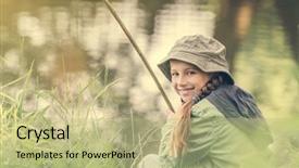  Presentation with fish river - Amazing presentation design having little fisher girl smiles sitting backdrop and a mint green colored foreground