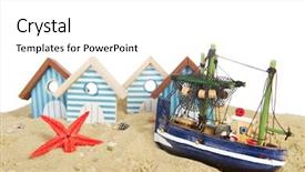  Presentation with fisherman - Colorful PPT theme enhanced with little fisherman village with houses and boat backdrop and a white colored foreground