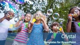  Presentation with friends - Beautiful PPT layouts featuring little friends blowing bubbles backdrop and a ocean colored foreground