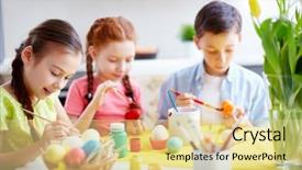  Presentation with easter - Slides having little friends painting easter eggs before holiday background and a blonde colored foreground