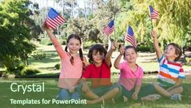  Presentation with american flag waving - Slide deck featuring little friends waving american flag background and a tawny brown colored foreground