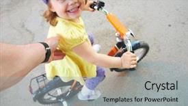  Presentation with bike - PPT theme with little funny girl learning background and a light gray colored foreground