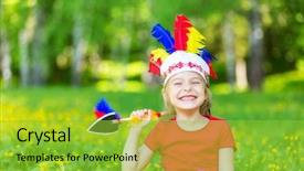  Presentation with native american - Slide set enhanced with indian war - little funny girl playing native background and a yellow colored foreground