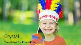  Presentation with native american - Beautiful theme featuring indian war - little funny girl playing native backdrop and a yellow colored foreground