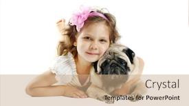  Presentation with old dog - Colorful theme enhanced with little girl 5 years old and the dog isolated on a white background backdrop and a coral colored foreground