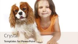  Presentation with old dog - Presentation theme featuring little girl 5 years old and the dog isolated on a white background background and a coral colored foreground