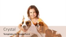  Presentation with old dog - Beautiful presentation theme featuring little girl 5 years old and the dog isolated on a white background backdrop and a coral colored foreground