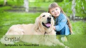  Presentation with dog park - Slide set having little girl and big kind dog in the park background and a yellow colored foreground