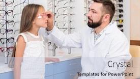  Presentation with ophthalmologist - Presentation design consisting of little girl and doctor ophthalmologist choose glasses background and a lemonade colored foreground