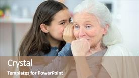  Presentation with grandma - Beautiful presentation design featuring eavesdropping - little girl and grandma whispering backdrop and a coral colored foreground
