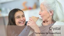  Presentation with grandma - PPT layouts featuring eavesdropping - little girl and grandma whispering background and a coral colored foreground