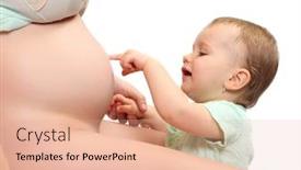  Presentation with pregnant mother - Presentation enhanced with little girl and her pregnant mother happy family concept background and a coral colored foreground