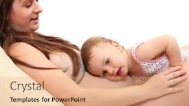  Presentation with pregnant mother - Amazing presentation theme having little girl and her pregnant mother happy family concept backdrop and a coral colored foreground