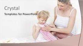  Presentation with pregnant mother - Presentation theme featuring little girl and her pregnant mother with clothes for a baby background and a white colored foreground