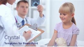  Presentation with examination - Audience pleasing PPT layouts consisting of little-girl-and-young-doctor backdrop and a sky blue colored foreground