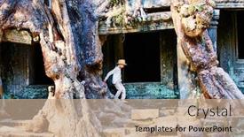  Presentation with archaeological - Amazing PPT layouts having little-girl-at-ancient-preah backdrop and a coral colored foreground