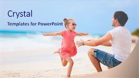  Presentation with father - Slide set having little girl at beach running background and a sky blue colored foreground