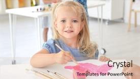  Presentation with classroom - Presentation design consisting of little girl at painting lesson background and a lemonade colored foreground