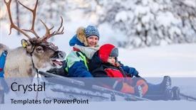  Presentation with winter family - Beautiful slide set featuring little girl at reindeer backdrop and a light blue colored foreground