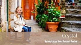  Presentation with village - Audience pleasing presentation theme consisting of little-girl-at-street backdrop and a coral colored foreground
