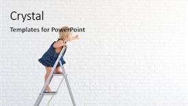  Presentation with paint white brick wall - Presentation theme featuring little girl at the ladder background and a white colored foreground