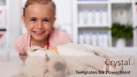  Presentation with veterinary - Colorful PPT theme enhanced with little-girl-at-the-veterinary backdrop and a soft green colored foreground