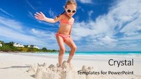  Presentation with beach wedding heart on sand - Cool new theme with little girl at tropical beach backdrop and a  colored foreground