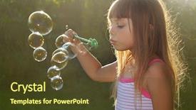  Presentation with soap - Audience pleasing presentation design consisting of little girl blowing soap bubbles backdrop and a tawny brown colored foreground