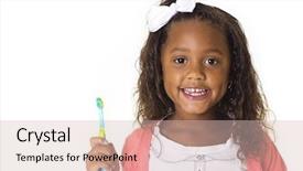  Presentation with teeth - PPT theme enhanced with little girl brushing her teeth background and a soft green colored foreground