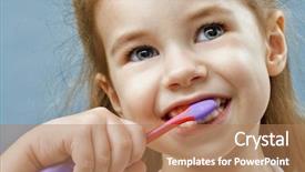  Presentation with teeth - PPT theme consisting of little girl brushing teeth background and a coral colored foreground