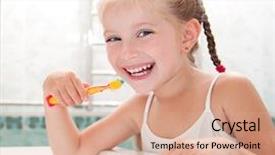  Presentation with teeth - PPT layouts with little girl brushing teeth background and a coral colored foreground