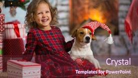  Presentation with child tree - Cool new slides with little girl child celebrates christmas with dog jack russell terrier at home under the christmas tree backdrop and a tawny brown colored foreground