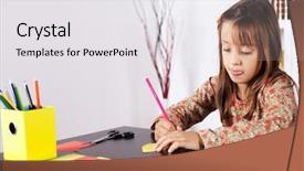  Presentation with paper cutting - Cool new theme with little girl cutting a house on a red paper backdrop and a white colored foreground