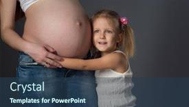  Presentation with pregnant woman - Amazing PPT layouts having little girl daughter hugs a pregnant woman mother for her belly with a future baby backdrop and a ocean colored foreground